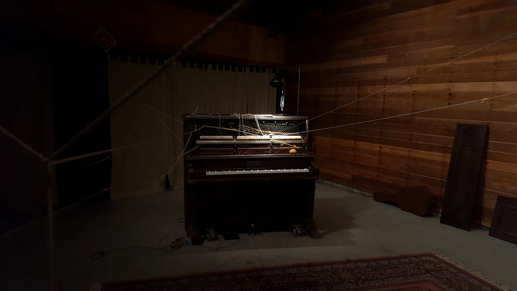 Piano and thread installation during the Djerassi residency